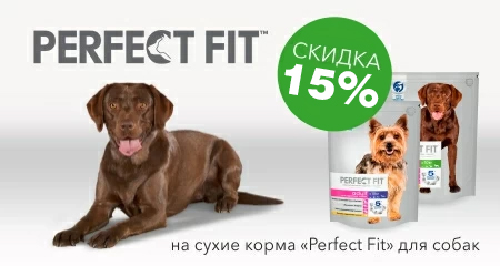 Скидка 15% на сухиe рационы Perfect Fit для собак