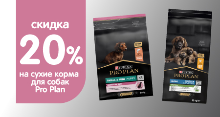 Скидка 20% на сухие корма Pro Plan для собак