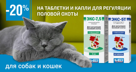 Скидка 20% на капли и таблетки ЭКС для собак и кошек