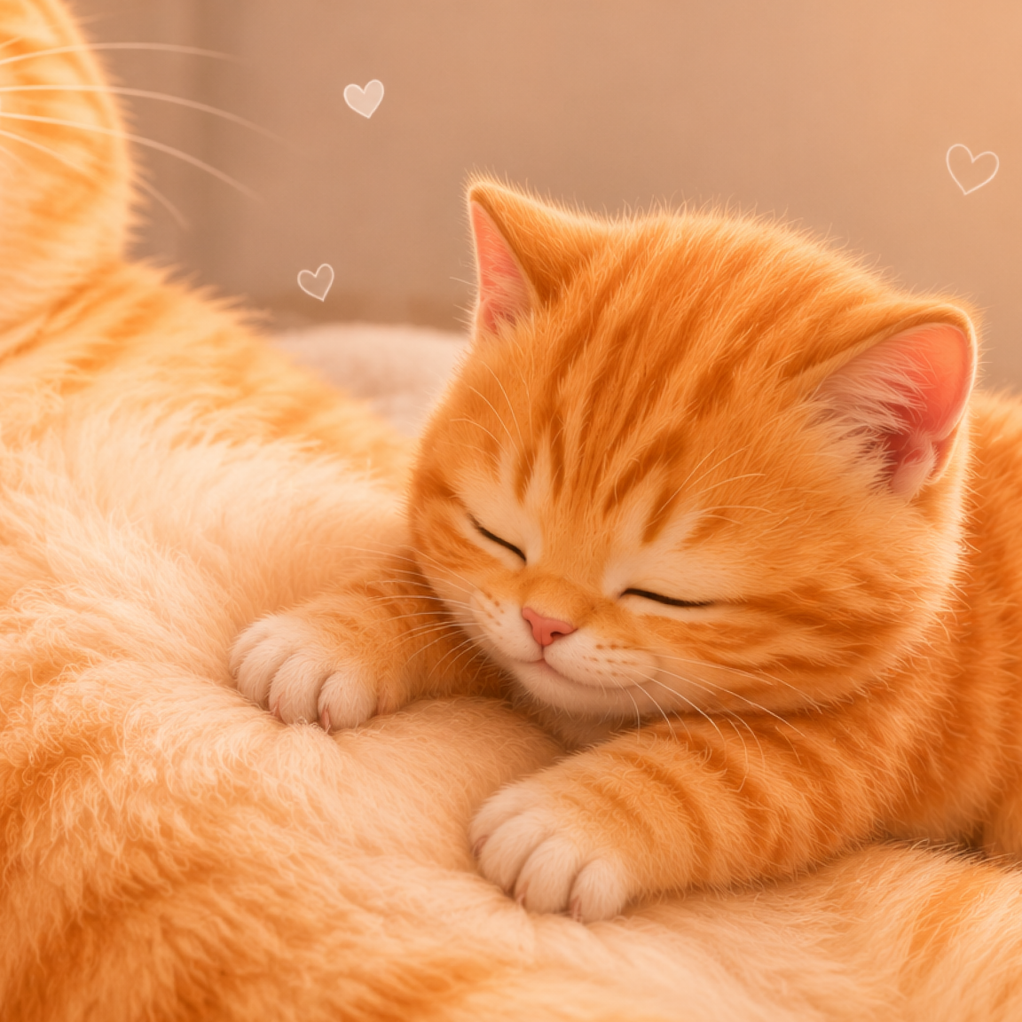 Котёнок мнет лапами живот матери